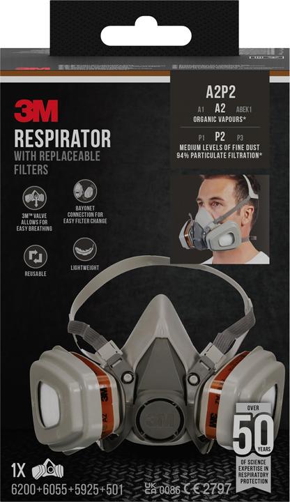 Produktbild 3M Halbmaske mit Wechselfiltern (A2P2, 1 x)
