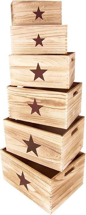 Natura Punto Boîtes décoratives en bois "Étoile", lot de 6