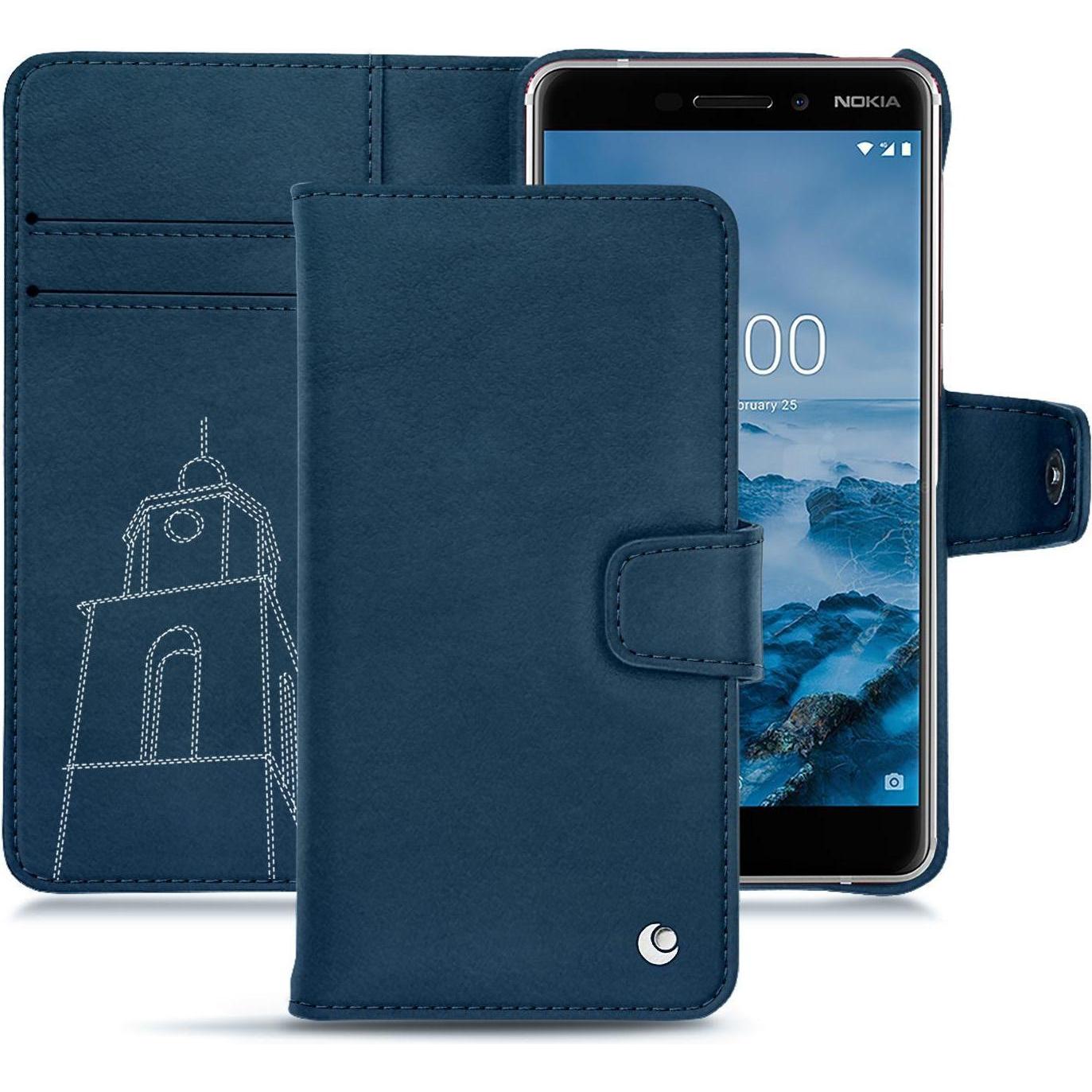 Noreve Lederschutzhülle Wallet (Nokia 6 (2018)), Smartphone Hülle, Blau