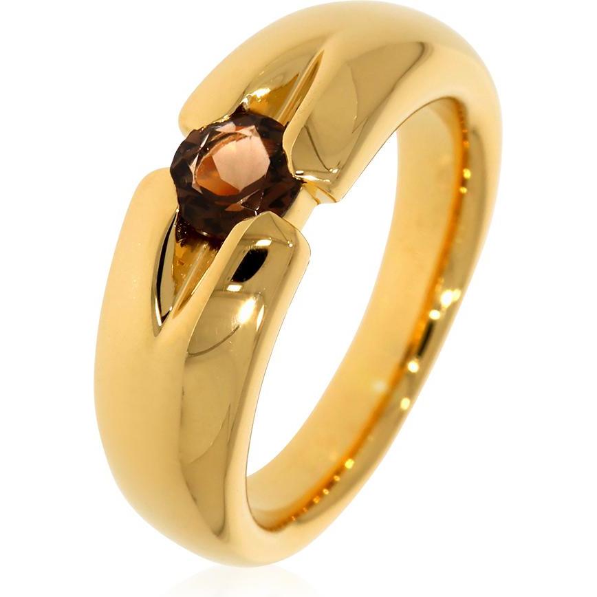 Xen, Ring, Ring mit 5 mm Rauchquarz ca. 0,50 ct. gelbvergoldet, (58, 925 Silber)