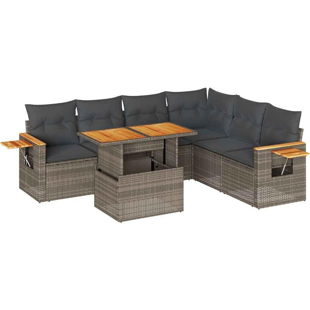 VidaXL, Gartenlounge, 6-tlg. Garten-Sofagarnitur mit Kissen Grau Poly Rattan Akazie