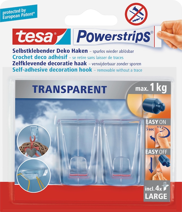 tesa Powerstrips Transparent Deko Haken LARGE