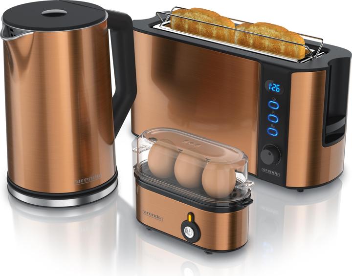 Actual product image Arendo Breakfast set, kettle 1.5l temperature selection, 2-slice toaster & egg cooker for 3 eggs, copper