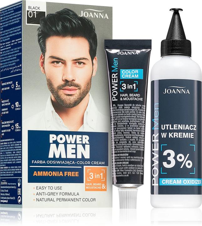 Productafbeelding Joanna Power Men Color Cream 3In1 Hair Beard Moustache 01ack 30G (01ack 30G)