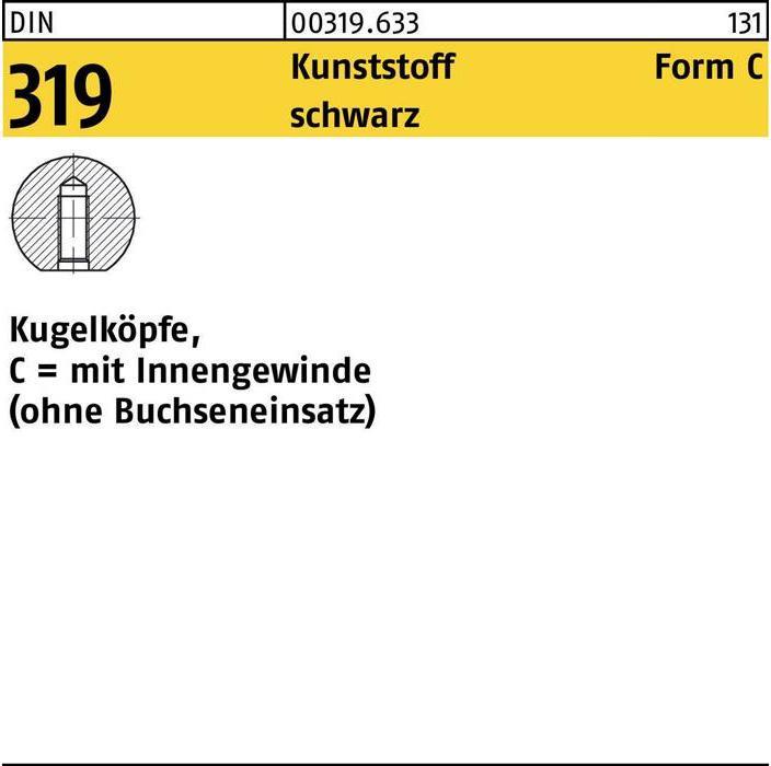 Image du produit Bouton sphérique DIN 319 forme C 50 M 12 plastique noir