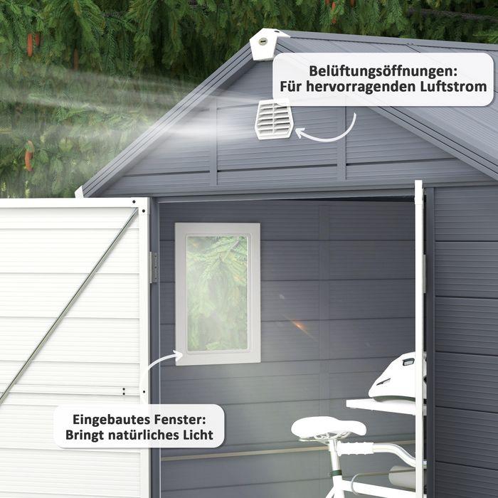 Immagine prodotto Swisshandel24 Gerätehaus 4,1m³, Pultdach, 240x190x180/228 cm, mit Abschliessbar, Fenster, Grau