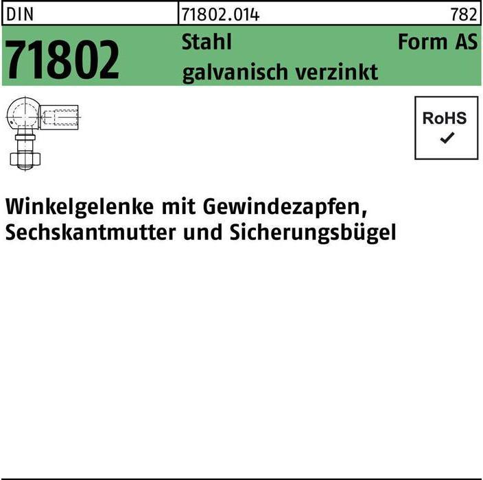 Produktbild Winkelgelenke DIN 71802 m.Gewindezapfen AS 16-M 10 Stahl galvanisch verzinkt