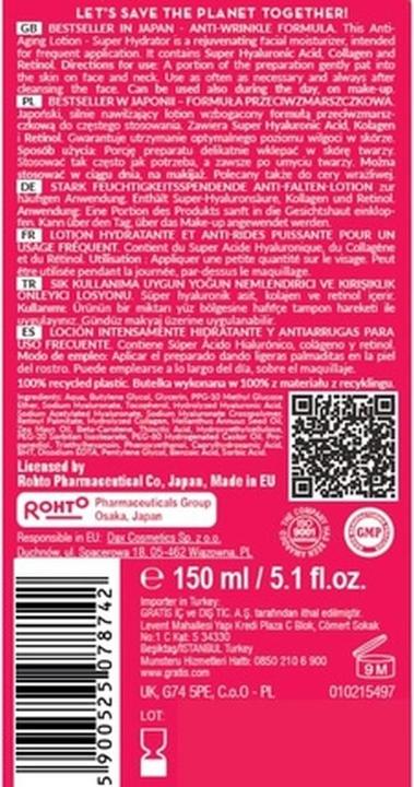 Produktbild Hada Labo Tokyo Anti-Ageing Super Hydrator Lotion mit Super-Hyaluronsäure, Collagen & Retinol für (150 ml)