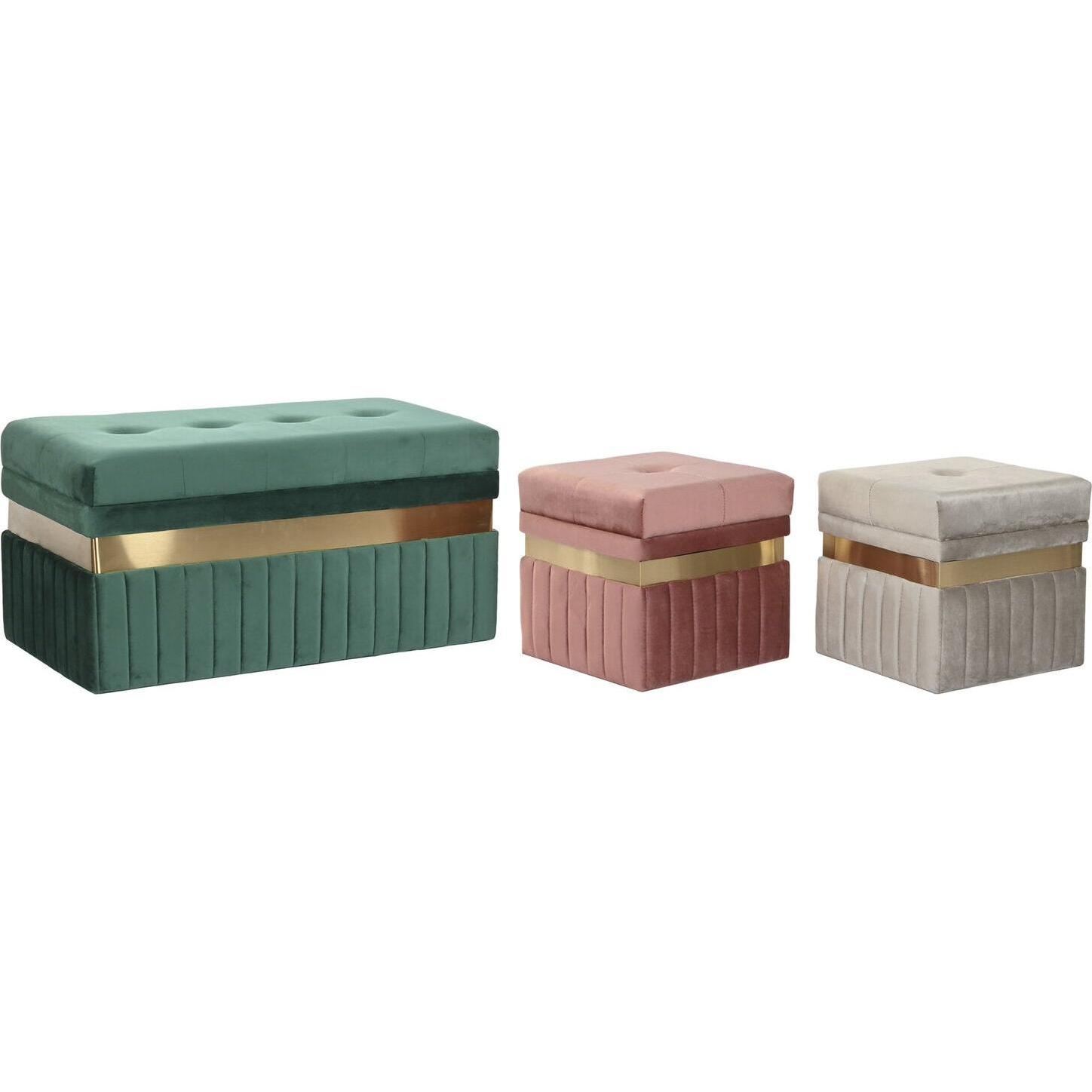 DKD Home Decor, Sgabello + Pouf, Bench Blue Green Orange Golden MDF Wood 93 x 47 x 45 cm (3 Units)