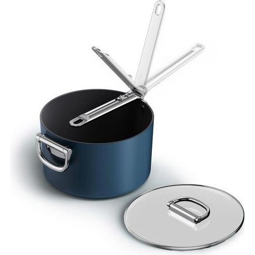 Joseph Joseph Space Stielkasserolle einklappbarer Griff mit Deckel D23cm, Pfanne + Kochtopf, Blau