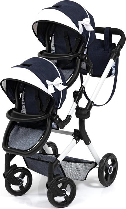 Image du produit Bayer Poussette double pour poupées, poignée ajustable et pivotante, avec sac