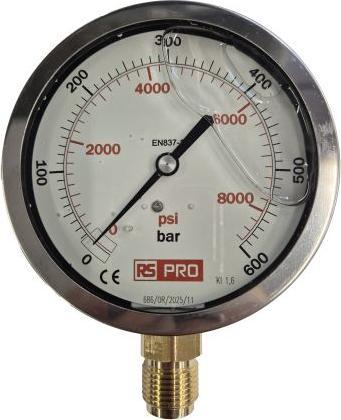 RS PRO BSP 1/2in Analogue Pressure Gauge 600bar Bo