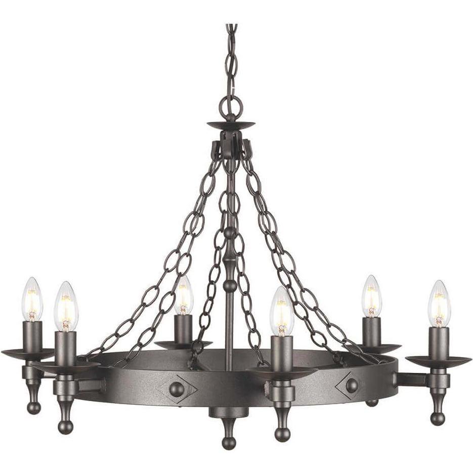Elstead Lighting, Kronleuchter, Warwick Kronleuchter E14 6-fach Graphit Schwarz, Made in UK (74 cm)