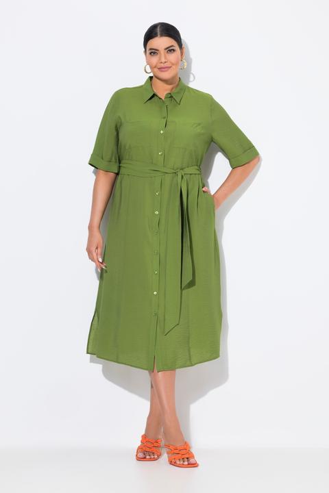 Actual product image Ulla Popken Textured Belted Button Down Dress (58)