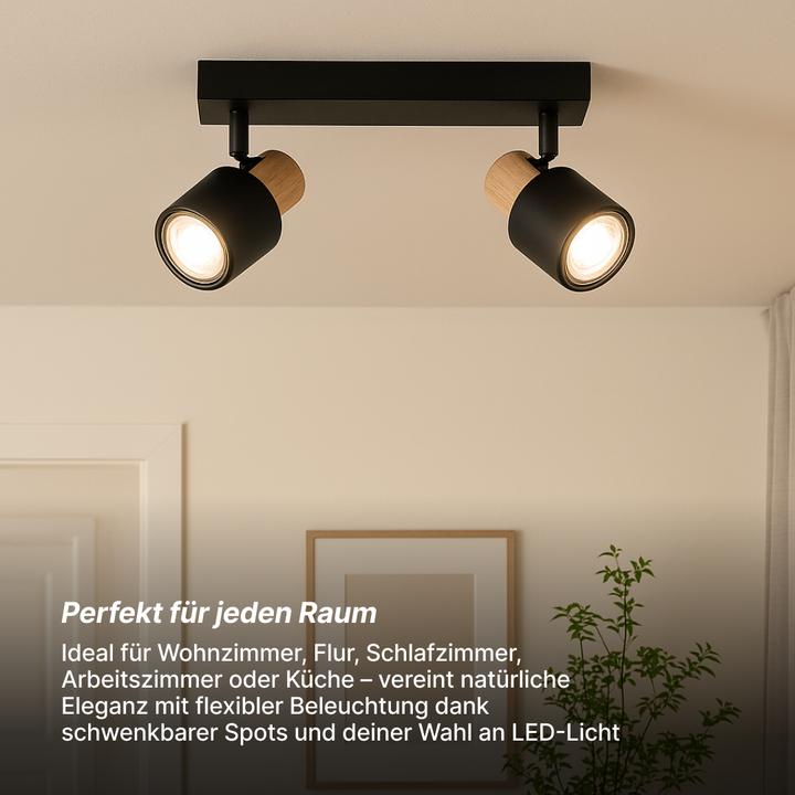 Image du produit Brilliant Spot de plafond Pini barre de spots, 2x GU10, 58 cm, orientable, métal/bois, noir/marron (GU10)