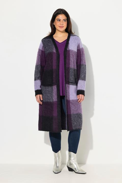 Produktbild Ulla Popken Long-Strickjacke, Karo, offenes Modell, Taschen (56)