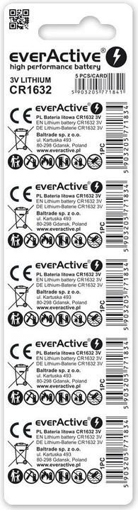 Actual product image Everactive High Performance Batterie (5 pcs., CR1632, 140 mAh)