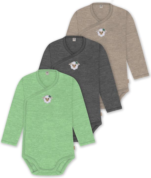 Actual product image Normani Set of 3 baby body wrap long sleeve toddler bodysuit made from merino wool - 9357 (80)