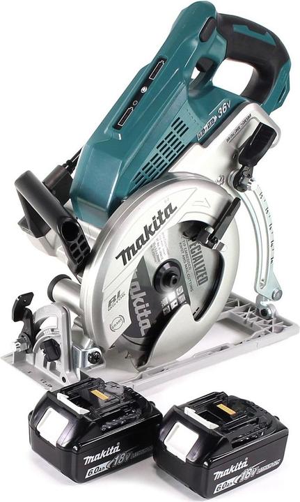 1x Makita DRS 780 Z Akku Handkreissäge 36V ( 2x18V ) 185 mm, 1x Makita Kreissägeblatt, 1x Sechskantstiftschlüssel 5 mm, 1x Makita BL 1860 B 18 V - 6,0 Ah, ohne Ladegerät