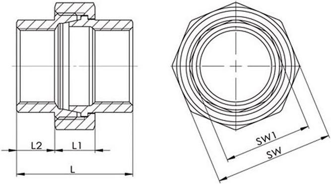 Produktbild Verschraubung I/I flach NPS=1/2 ″ 311 L 38 mm L1=14 mm L2=12 mm (T-Flachwinkel, 10 Stk.)
