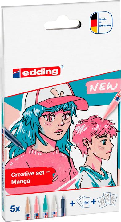Edding Acrylmarkeretui 5ST Manga sortiert (Warmbeige, edel mauve, Verkehrsweiss, Schwarz, opulent türkis, 2 mm, 5 x)