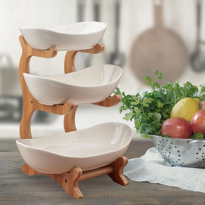 Actual product image Dimono 3-stufige Etagere mit Bambusgestell