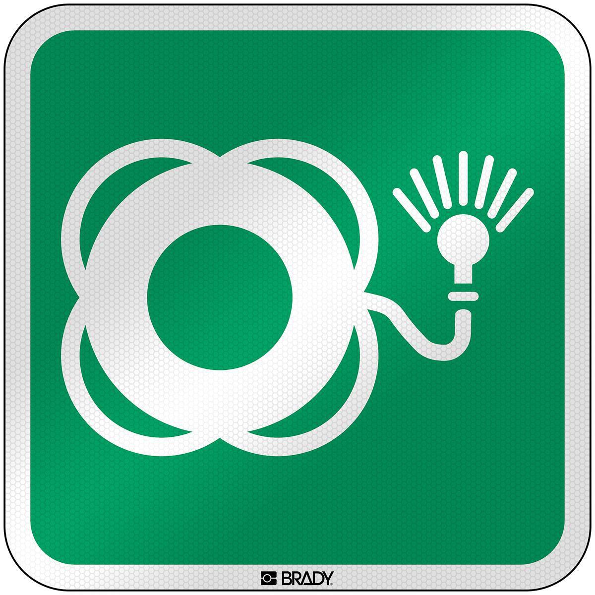 Brady, Etiketten, E/E042/NT/RFL-390x390-1, ISO Sicherheitsschild - Rettungsring mit Lampe, Laminierte reflekti