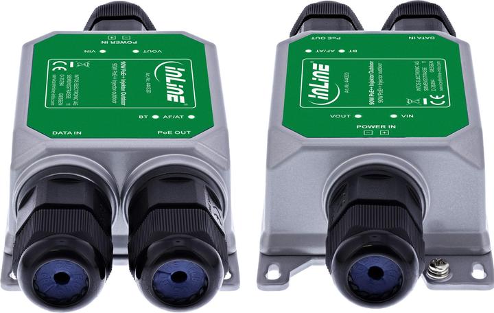 Produktbild InLine ® PoE++ Outdoor Injektor, 10Gb/s, 90W, IP67 (802.3af (PoE), 802.3at (PoE+), 802.3bt (PoE++), 90 W)