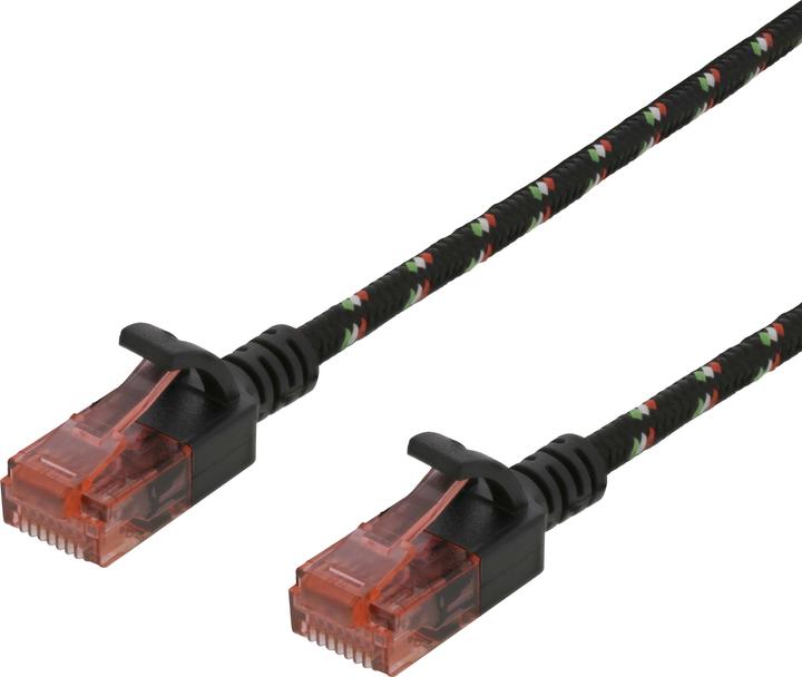 Actual product image Deltaco Tough Slim CAT.6A U/UTP Patch Cable 28AWG 3.8mm 0.5m Black (U/UTP, CAT6a, 0.50 m)