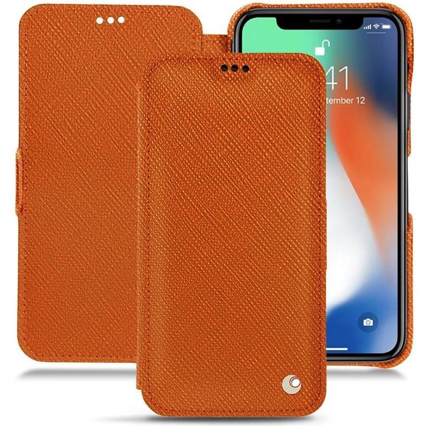 Noreve Lederschutzhülle horizontal (Apple iPhone XS Max), Smartphone Hülle, Orange