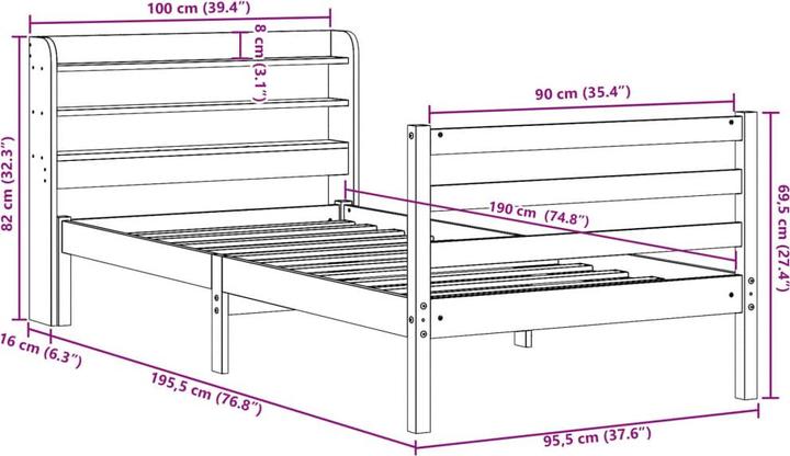 Actual product image vidaXL Bettgestell (90 x 190 cm)