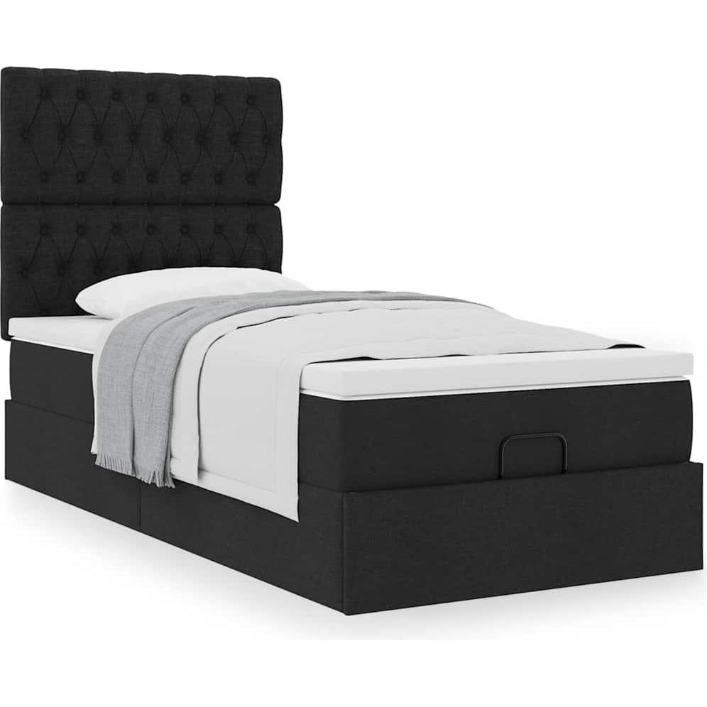 VidaXL, Bett, Ottoman-Bett mit Matratze Schwarz 90x190 cm Stoff (90 x 190 cm)