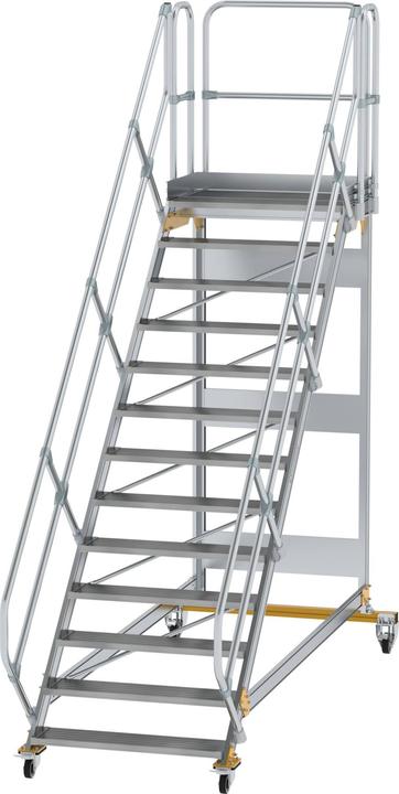 Produktbild Munk Plattformtreppe 45° fahrbar Stufenbreite 1000mm 13 Stufen Aluminium geriffelt (Plattformleiter, 270 cm)
