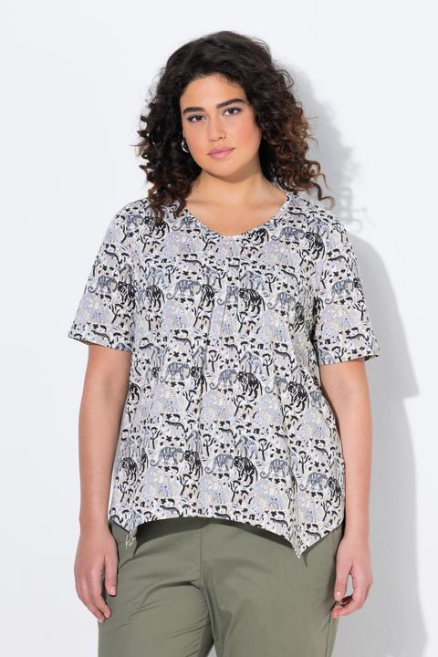 Produktbild Ulla Popken T-Shirt, Tiere, A-Linie, Zipfelsaum, V-Ausschnitt, Halbarm (42, 44)