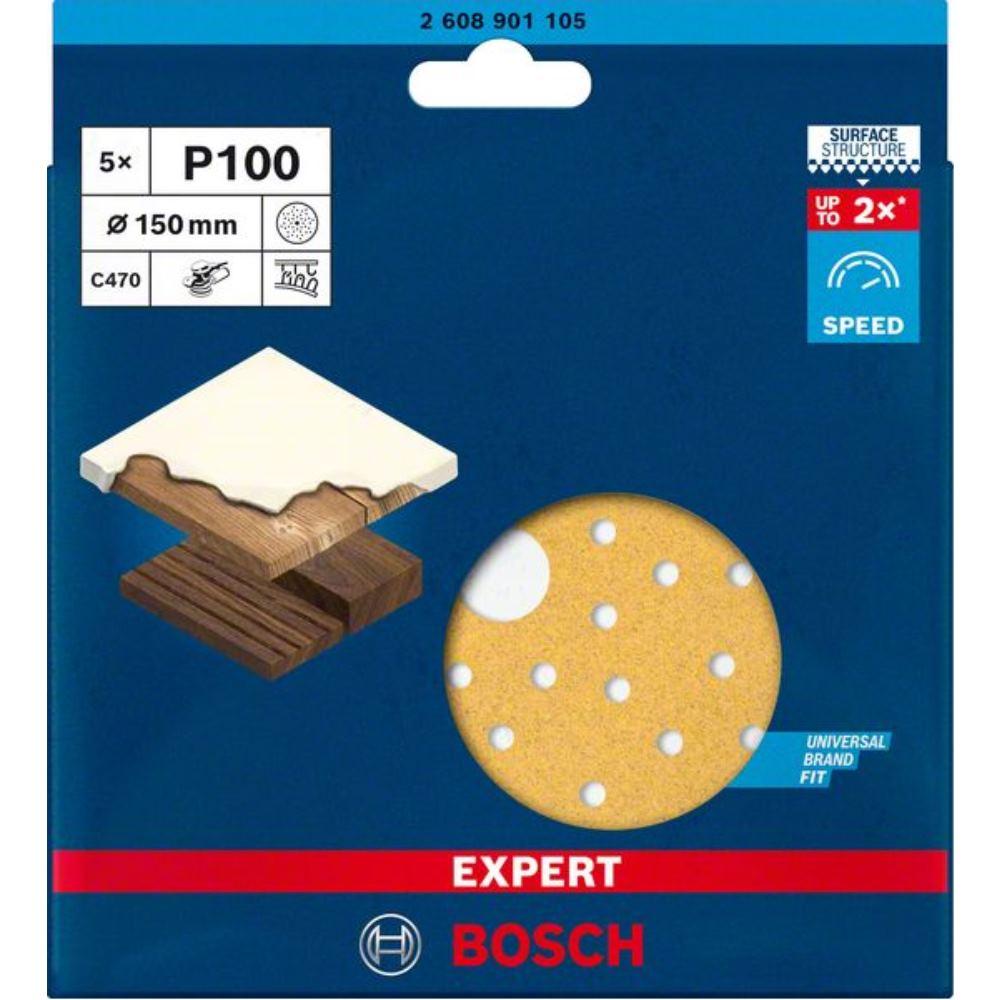 Thumbnail - Bosch Professional Zubehör, Schleifmittel, EXPERT C470 Schleifpapier Mehrloch für Exzenterschleifer, 150 mm, G 100, 5-tl...
