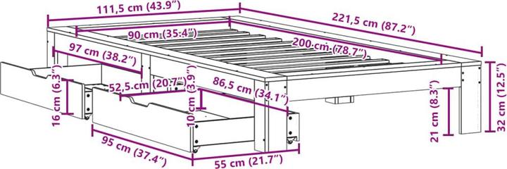 Produktbild vidaXL Bettrahmen (90 x 200 cm)