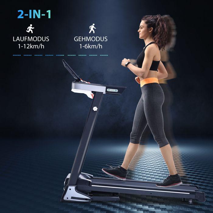 Produktbild Swisshandel24 motorisiertes Laufband für Zuhause Heimtrainer Fitnessgeräte Klappbar mit 12 Programmen und Handyhal