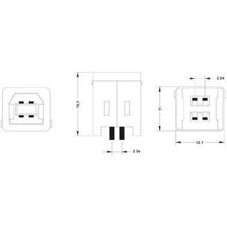 Thumbnail - Velleman USB-BUCHSE, TYP B, 'SINGLE CONNECTOR' 180°, PCB-MONTAGE, USB Kabel