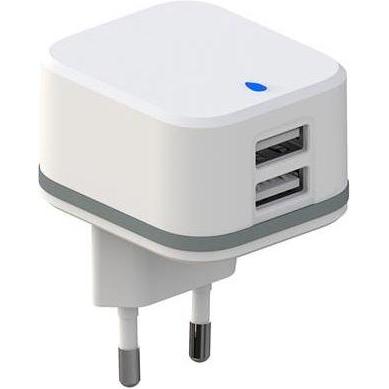 Velleman, Spannungswandler, KOMPAKTES LADEGERÄT MIT 2 USB-ANSCHLÜSSEN - 5 V - 3.4 A max. ( 2.4 + 1 A ) - 17 W max.