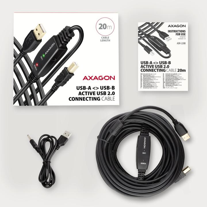 Produktbild Axagon ADR-215B aktives USB 2.0 Verbindungskabel, USB-A auf USB-B - 20m (20 m, USB 2.0)