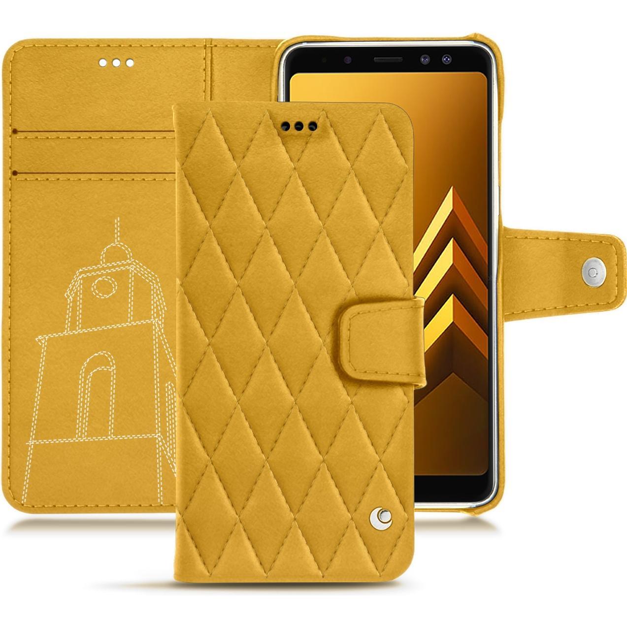 Noreve Lederschutzhülle Wallet (Samsung Galaxy A8+), Smartphone Hülle, Orange