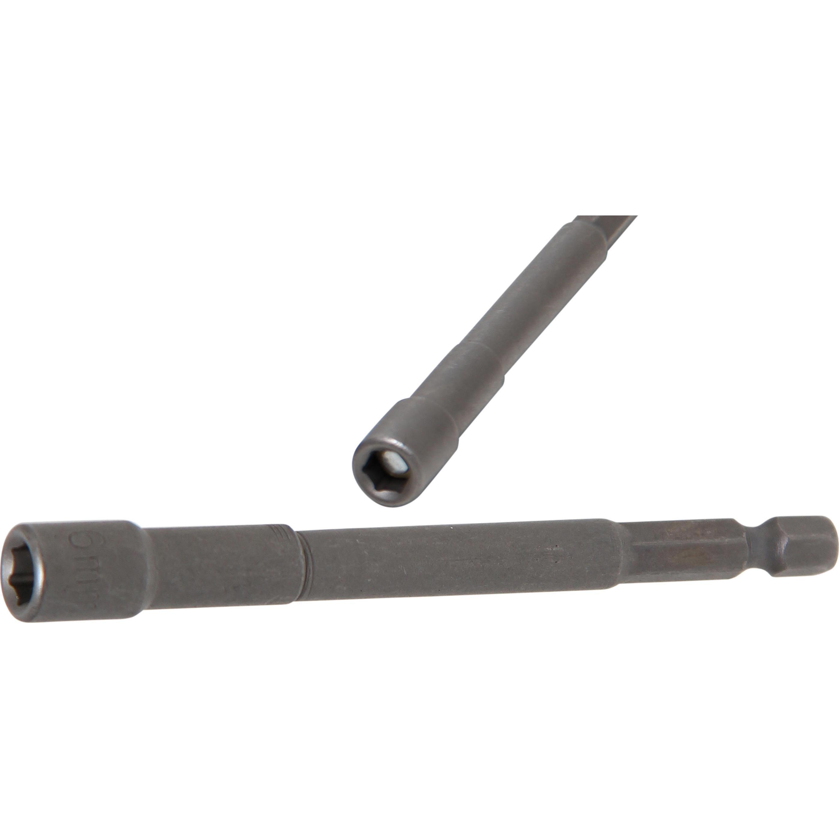 BGS, Steckschlüssel + Stecknuss, Steckschlüssel-Einsatz Sechskant, extra lang für Bohrmaschinen 6,3 mm (1/4") SW 6 mm (6...