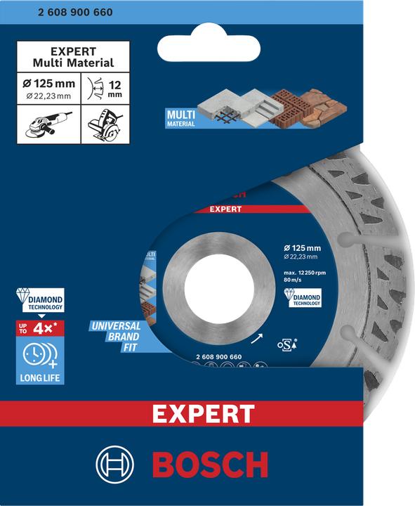 Produktbild Bosch Professional Zubehör EXPERT MultiMaterial Diamanttrennscheiben, 125 x 22,23 x 2,2 x 12 mm