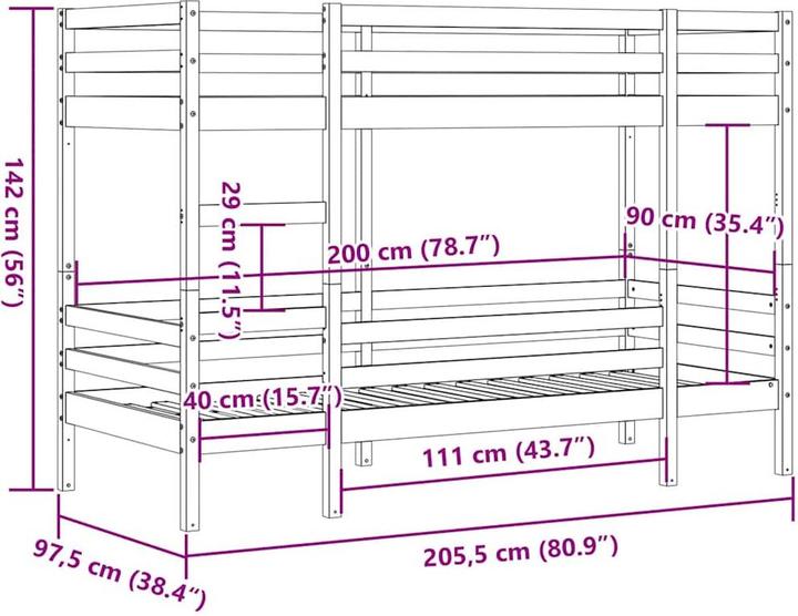 Produktbild vidaXL Etagenbett (90 x 200 cm)