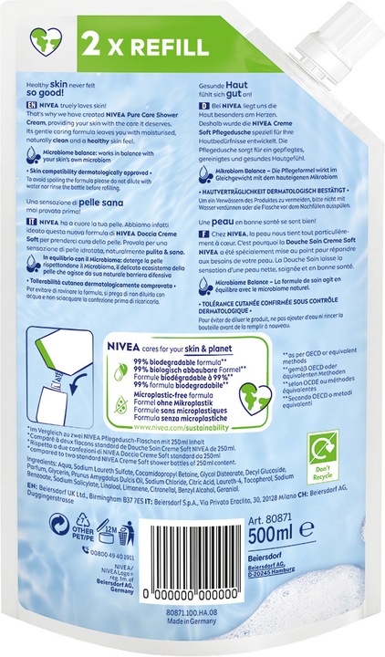 Actual product image NIVEA DUPLIKAT Care Shower Cream Soft Refill (500 ml)