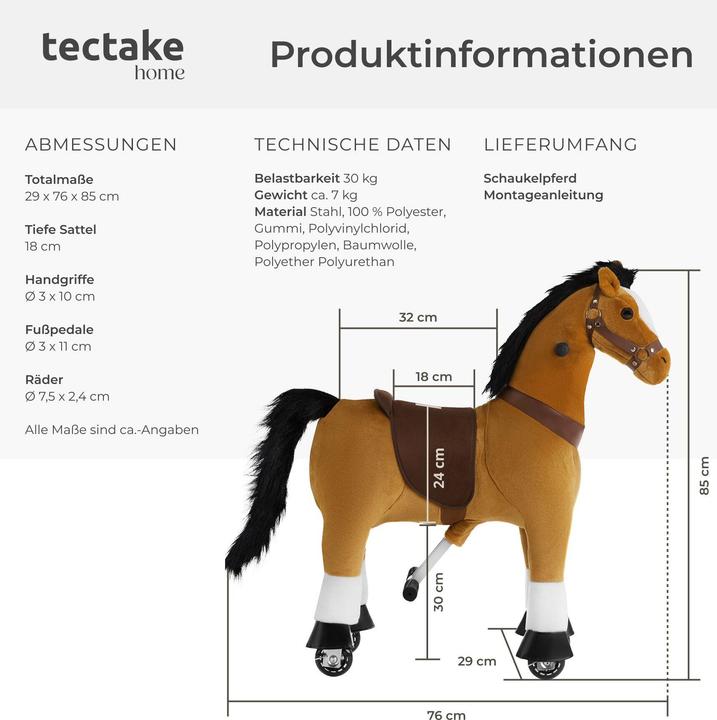 Produktbild tectake Schaukelpferd auf Rollen, Plüsch, realistisches Design