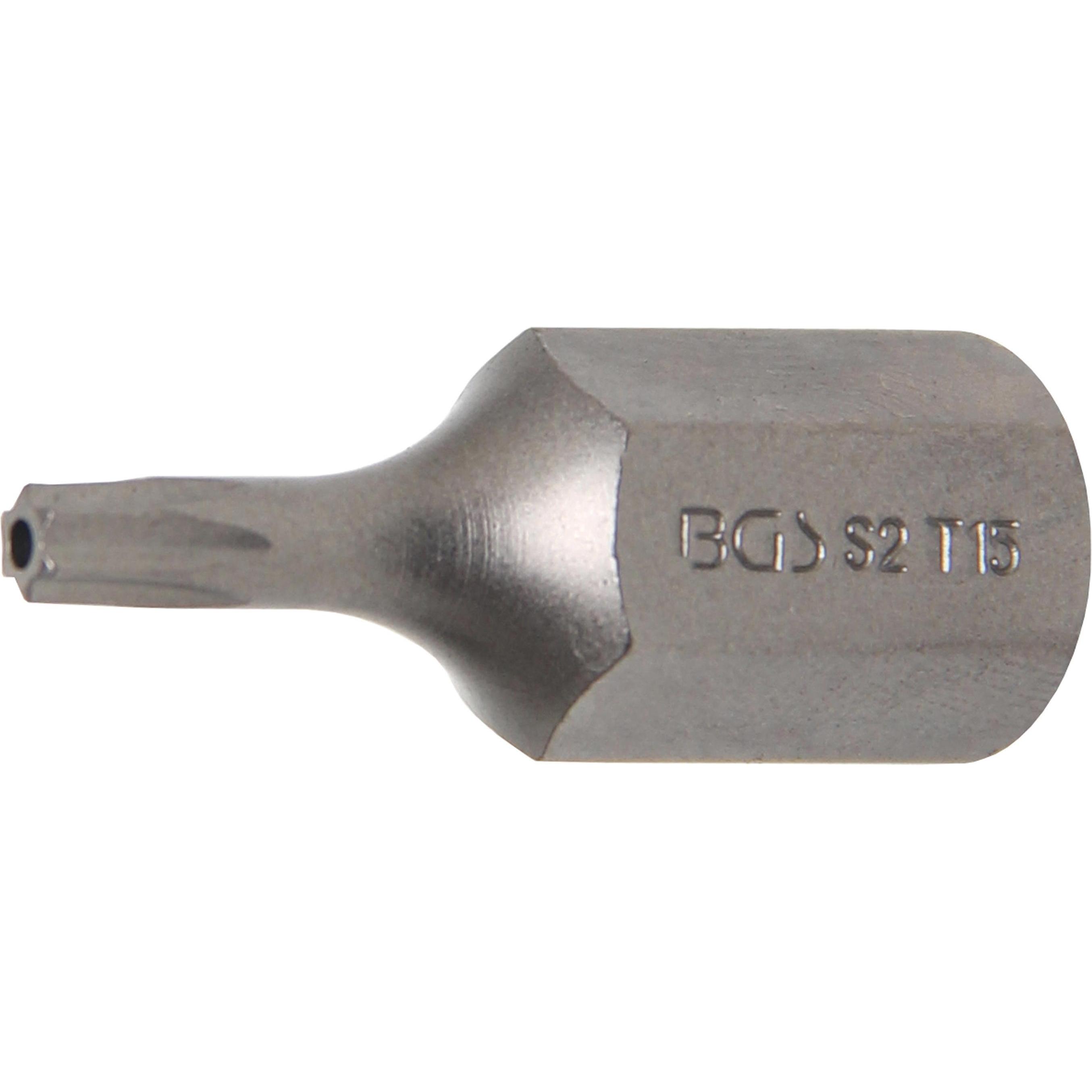 BGS, Bits, Bit Antrieb Aussensechskant 10 mm (3/8") T-Profil (für Torx) mit Bohrung T15 (10 mm (3/8"), 12,5 mm (1/2"))