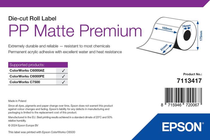 Actual product image Epson Pp Matte Label Prem Die-Cut (102 mm)