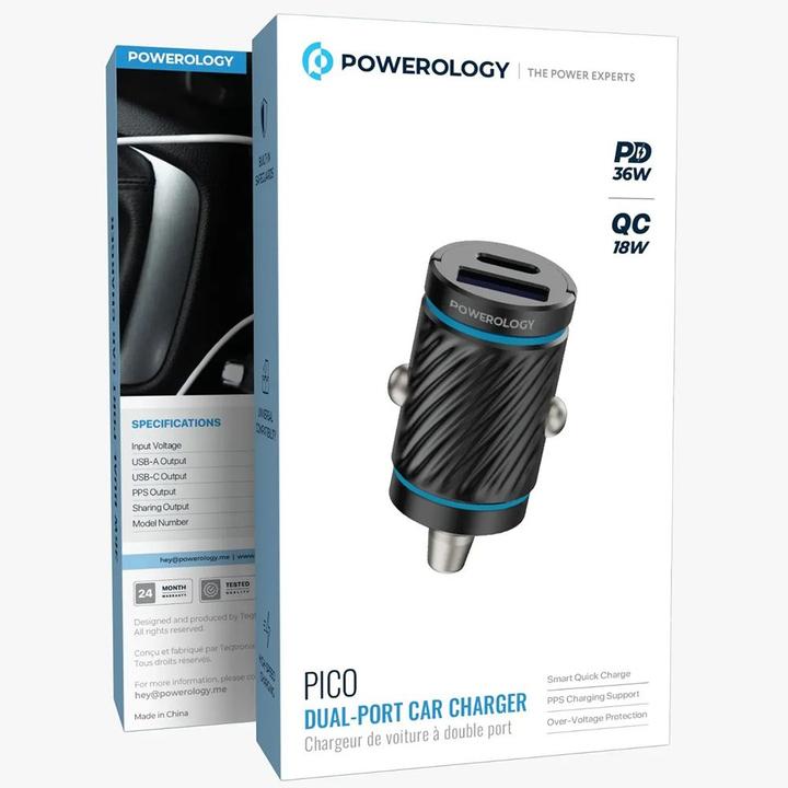 Produktbild Powerology Pico Dual-Port Autoladegerät 36W - Schwarz