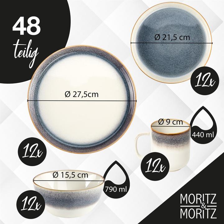 Actual product image Moritz & Moritz Tarento 48tlg Geschirr Set für 12 Personen - Grau (48 Piece)